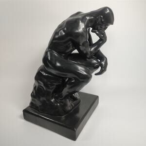 Ceramic Statue Rodins The Thinker Taylorcraft 11" VTG Tabletop Decor Black Satin